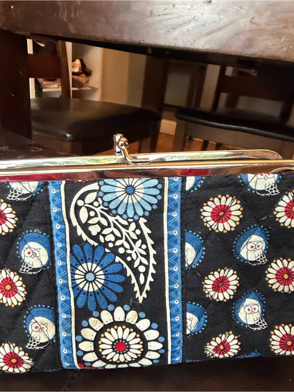 Vera Bradley Blue Floral-Print Triple Kiss lock Frame Clutch
